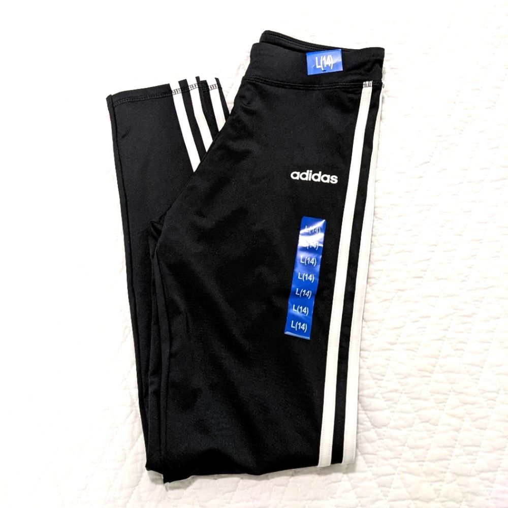 Adidas Side Stripe Leggings Girls Size L (14) NWT
